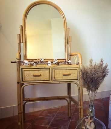 Coiffeuse vintage rotin 