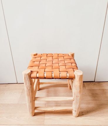 Tabouret marocain cuir et bois