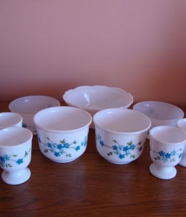 Lot coquetiers tasses à café ramequins arcopal Myosotis