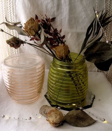 Lot de 2 vases/bocaux en verre pastel : un rose, un vert