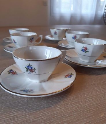 6 anciennes tasses et leurs sous tasses, vintage 1920, shabb
