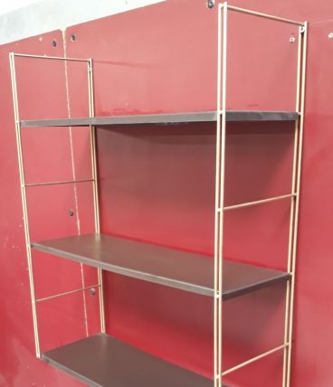 ÉTAGÈRE MURALE VINTAGE 1950 / 60 / 70 MÉTAL BRUN FONCÉ / DOR