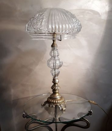 tres grand lampe pied bronze et verre 