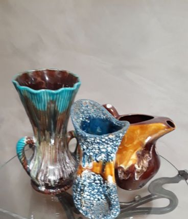 lot de 3 vases et ceramiques 1950 a70s  ,lava, granitè, vern