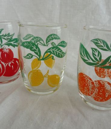 Série 3 verres vintage décors fruits