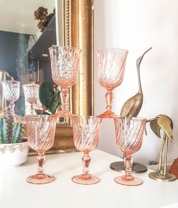 Lot de 6 Verres à Vin rouge à dépression rose ROSALINE Arcor