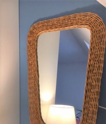 Miroir rétroviseur osier vintage 65cm x 43cm  