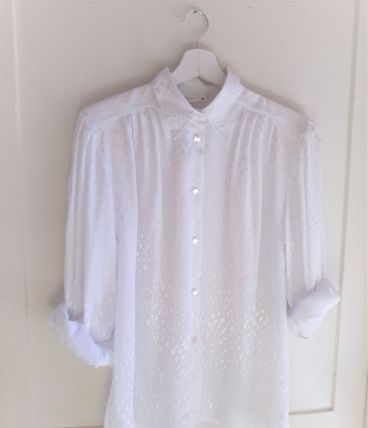 Chemise vintage 1970's blanc motifs floraux irisésPièce inco
