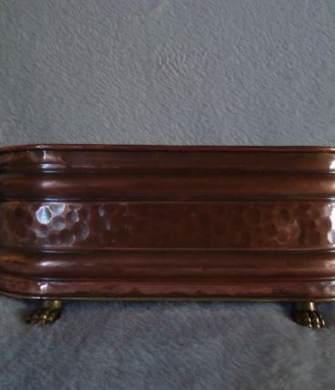 Ancienne jardinière cuivre forme ovale en  - pieds laiton 