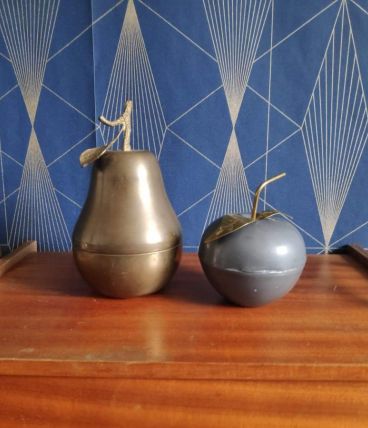 bonbonnières pomme et poire en étain et laiton