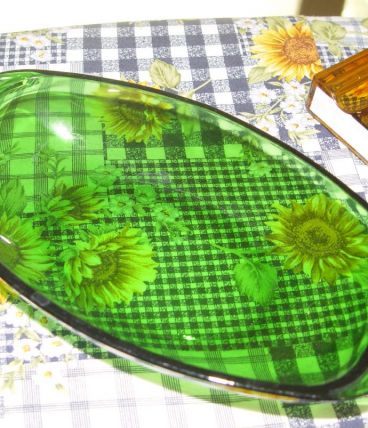 Ravier vintage en verre trempé vert