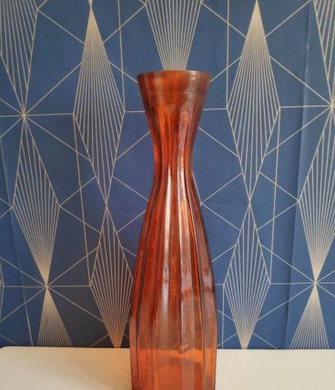 vase en verre épais plissé vintage orange