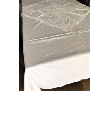 Nappe coton blanche et surnappe brodée 2,50 x1,50m