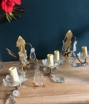 Appliques vintage deux bras dorées à pampilles