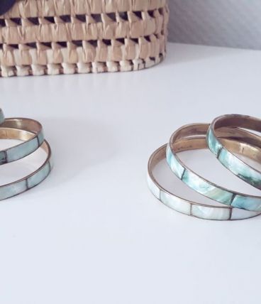 3 bracelets jonc en nacre  turquoise et laiton  vintag