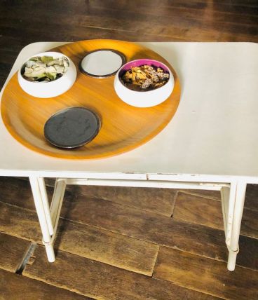 table basse rotin  blanc vintage années 50