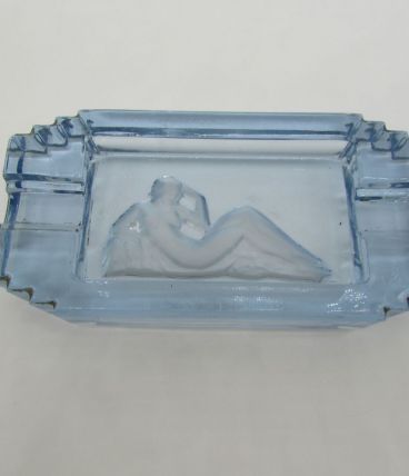 cendrier verre bleu art deco femme nue naked woman glass ash