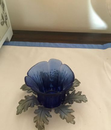 Bougeoir en étain et verre