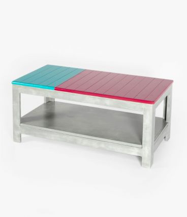 Table basse colorée bois massif effet béton avec rangement
