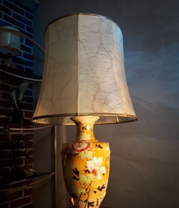 lampe chinoise belle deco fleurale  68x35 abat jour peau  na