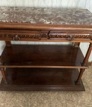 Bahut en bois massif et plateau en marbre 