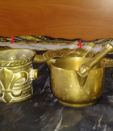 Lot mortier et pilon en bronze