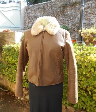 BLOUSON CUIR MARRON VINTAGE T 38 TBE