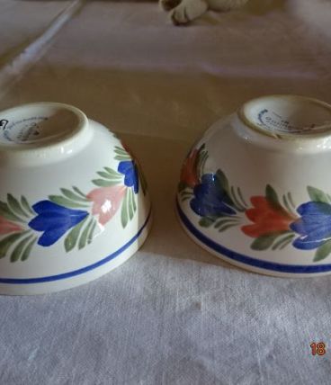 2 bols bretons décor fleurs entièrement peints à la main