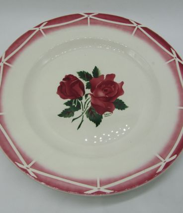 grand plat Digoin Sarreguemines Cibon décor de rose