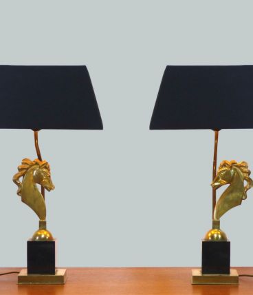 Paire de lampe hollywood Regency aux chevaux 