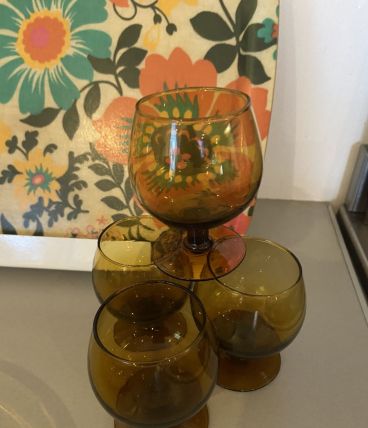 4 verres cognac ambrés année 70 