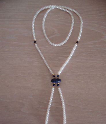 Sautoir ancien imitation perles et pierres bleues