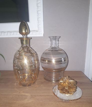 Duo de carafes verre doré 50's