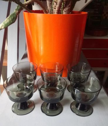 6 coupes en verre fumé - Années 70