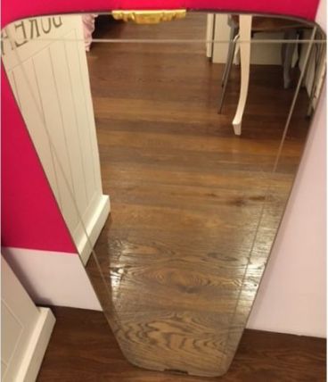 Miroir rétroviseur 75 x 35 cm laiton rainures 1960        