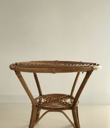 Table basse ronde en rotin Italie années 60