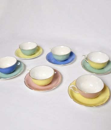  6 tasses et sous tasse colorées pastel