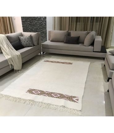 Tapis kilim fait main en soie couleur blanc crème