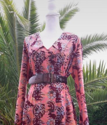 Jolie robe Vintage coton rose et bleu T. 40/42