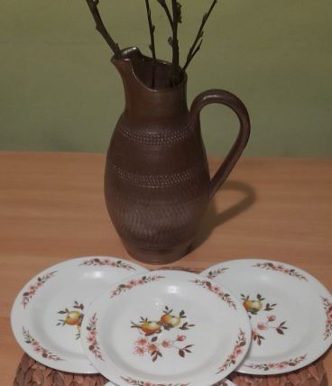 4 assiettes dessert Arcopal pommes et fleurs de pommier