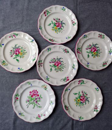 6 assiettes plates Luneville Réverbère  Les roses