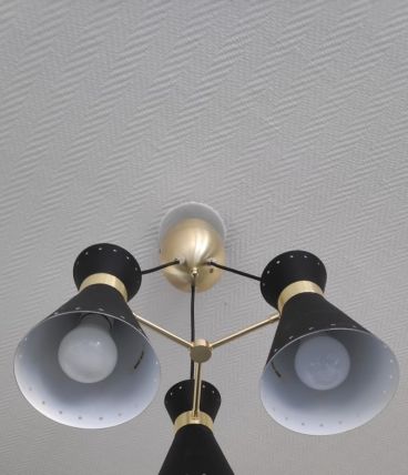 lustre 3 diabolos en métal noir et doré