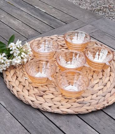 6 tasses café, art déco, abricot clair irisées, gondolo
