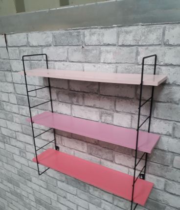mini  etagere 3 tons  rose montants noire mat  51x50x13 cm  