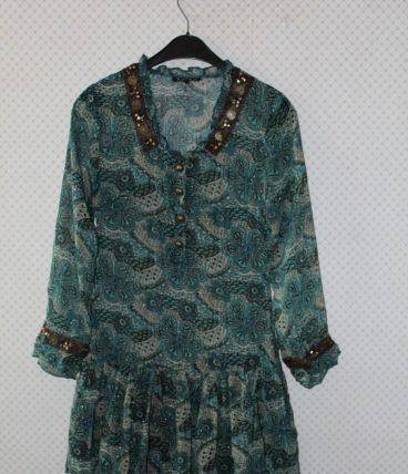 Robe volantée ZANA motifs colorés et perles 38 