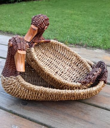 Corbeilles en vannerie, à tête de canard, vintage 