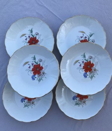Série de 6 assiettes creuses  - en porcelaine