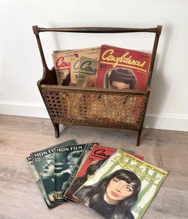 Porte-revues vintage bois et cannage