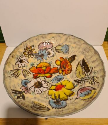 Plat Vallauris décor Floral fait main, pièce unique