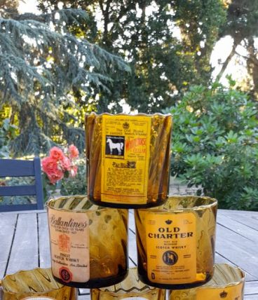 6 verres ambrés whisky, collection publicitaire, vintage